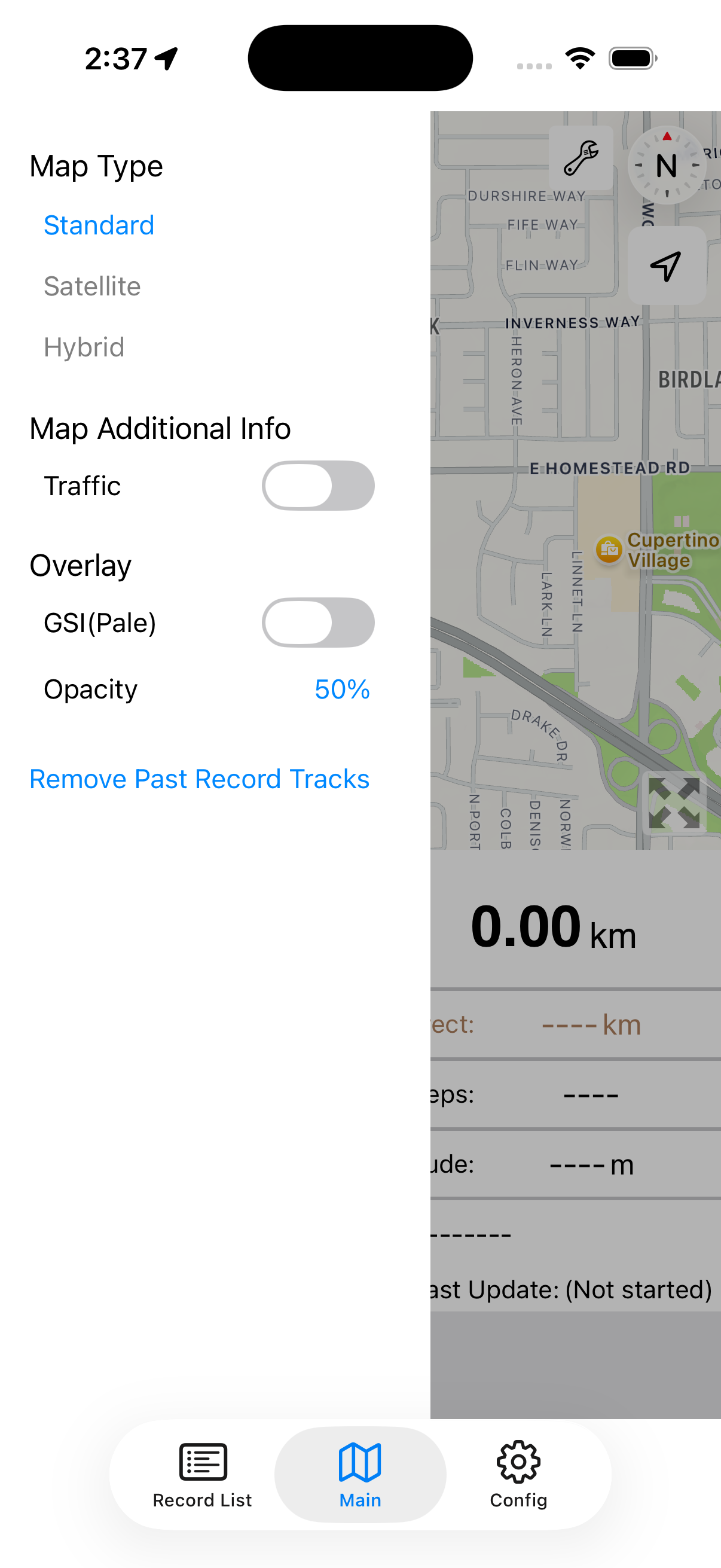 Map type, traffic, Japan GSI overlay, and opacity controls.